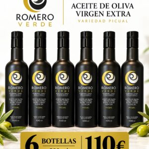 6 BOTELLAS ROMERO VERDE ACEITE DE OLIVA VIRGEN EXTRA